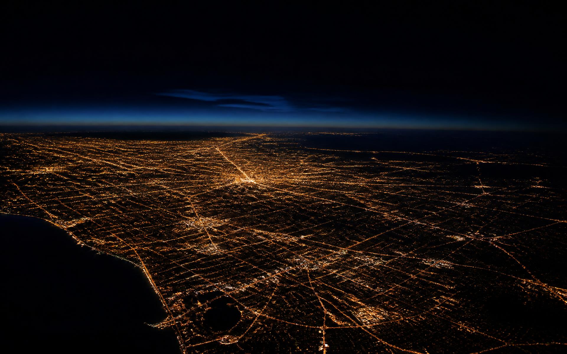 Aerial night view of Los Angeles